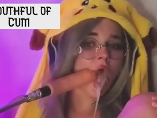Drooling Blowjob With a Jerk From the Vibrator in Her Pussy