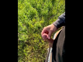 jerking off in the field, lots of cum