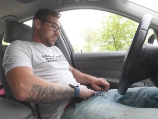 Stroking my cock in my new car