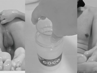The Delicious Coconut • A cute teen uses his coconut oil as lubricant.